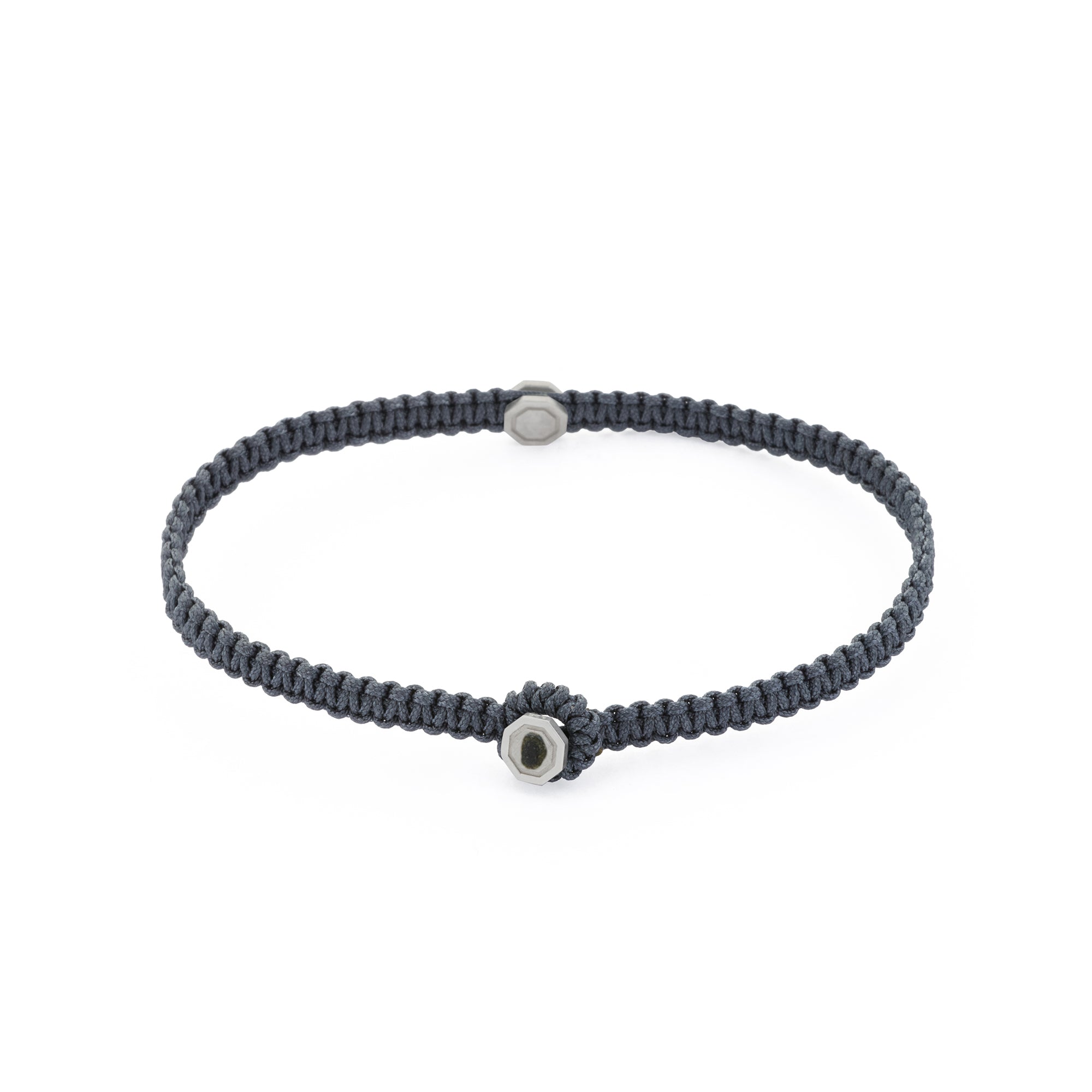 Grey Octagon Macrame Bracelet In Silver
