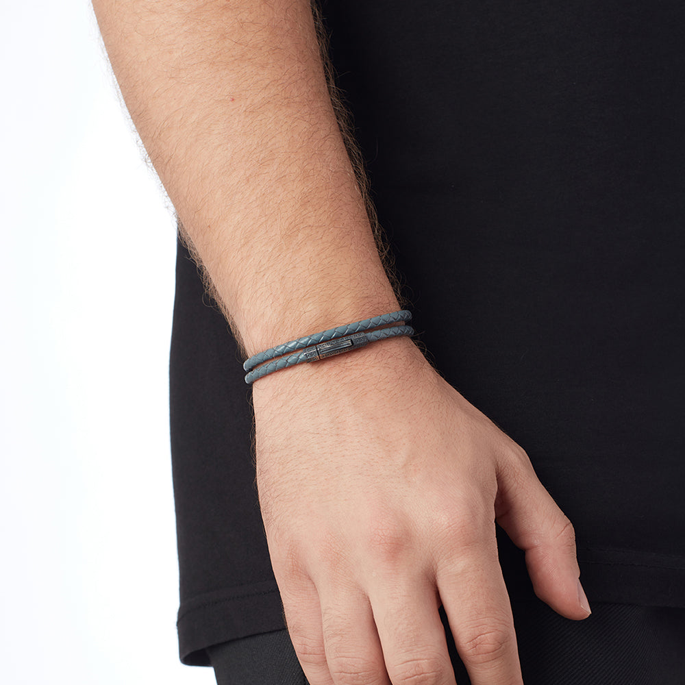 Grey Double Leather Bracelet In Oxide