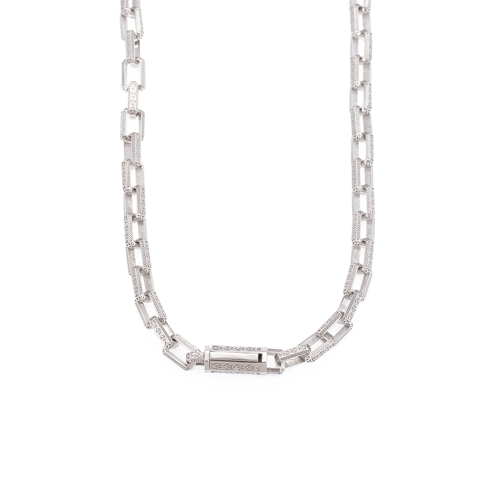 Inlaid Chain Necklace In Silver