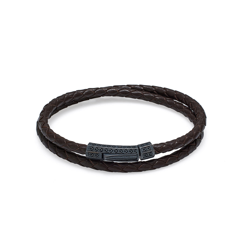 Brown Double Leather Bracelet In Oxide