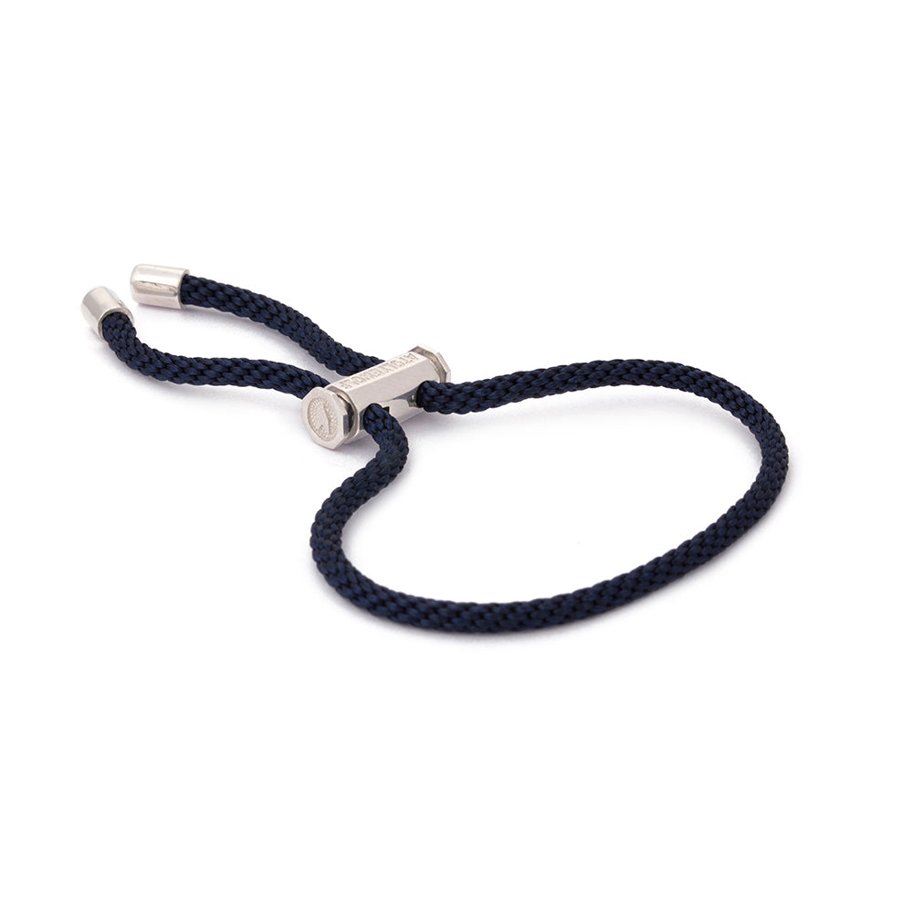 Navy Blue Lace Bracelet In Silver