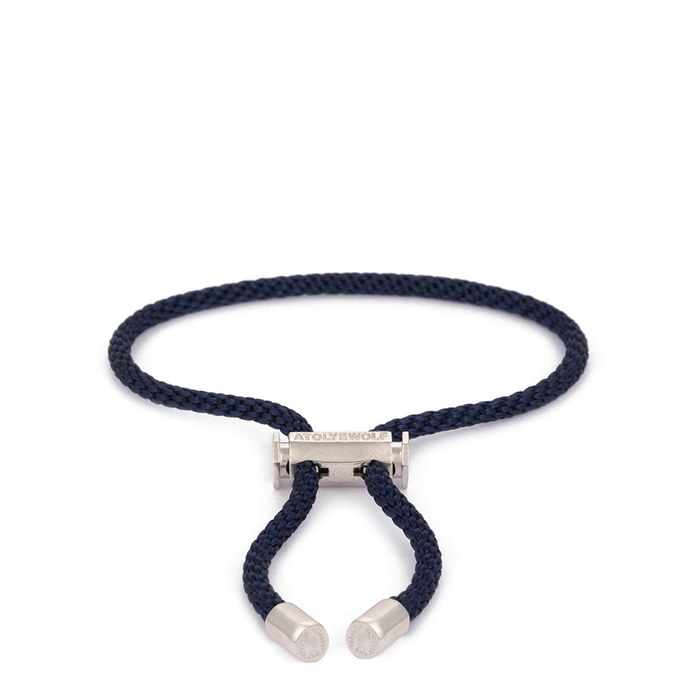 Navy Blue Lace Bracelet In Silver
