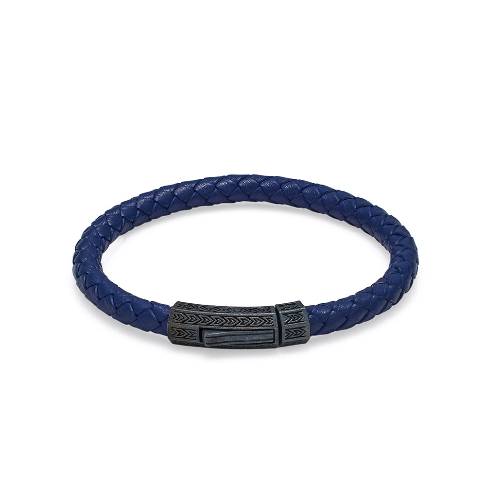 Navy Blue Thick Leather Bracelet In Oxide