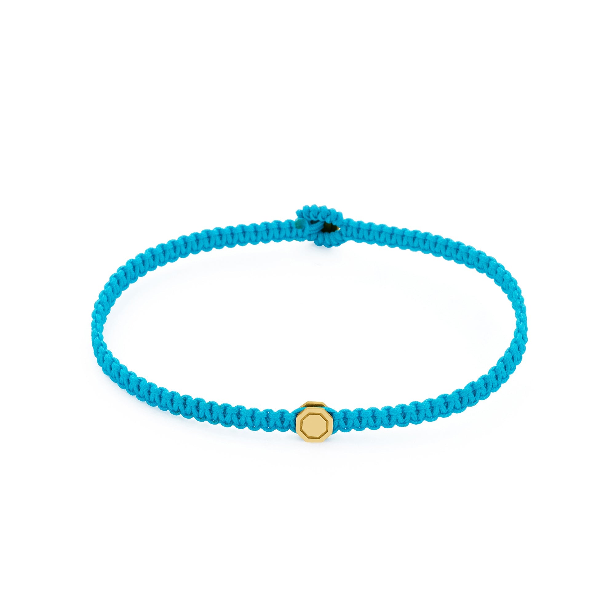 Light Blue Octagon Macrame Bracelet In Gold
