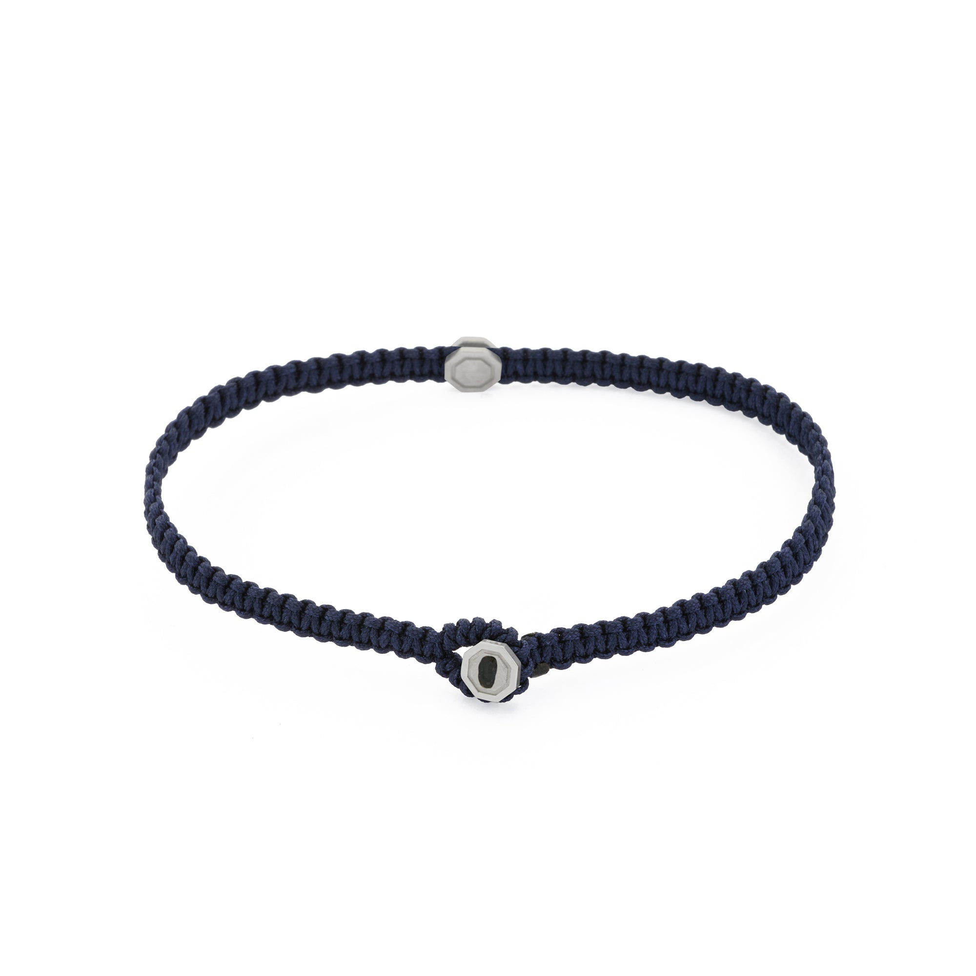 Navy Blue Octagon Macrame Bracelet In Silver