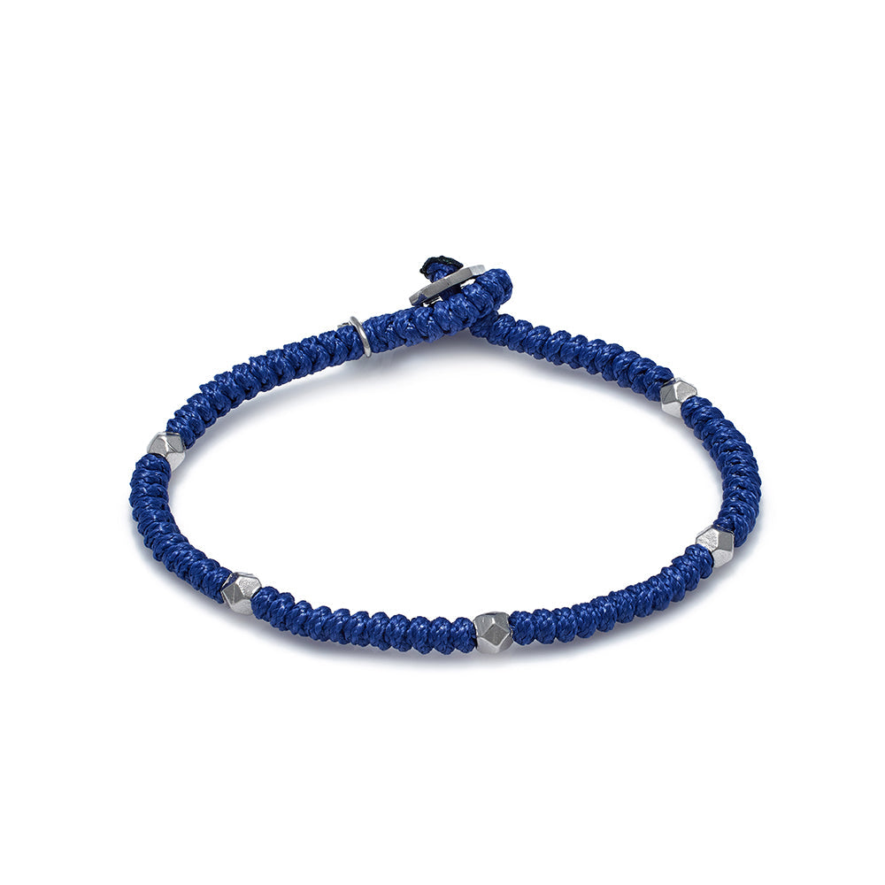 Navy Blue Snake Knot Bracelet In Silver