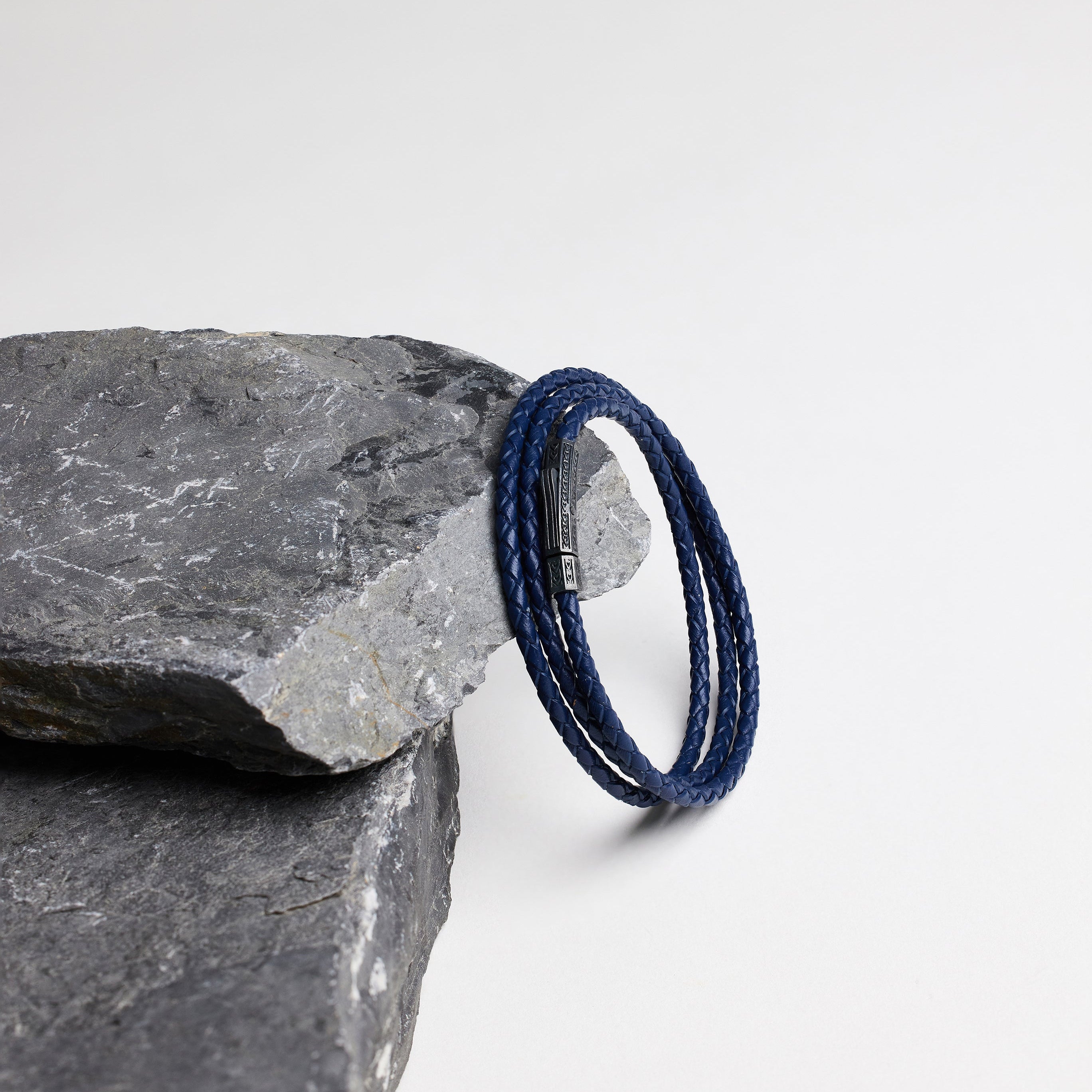 Navy Blue Triple Leather Bracelet In Oxide