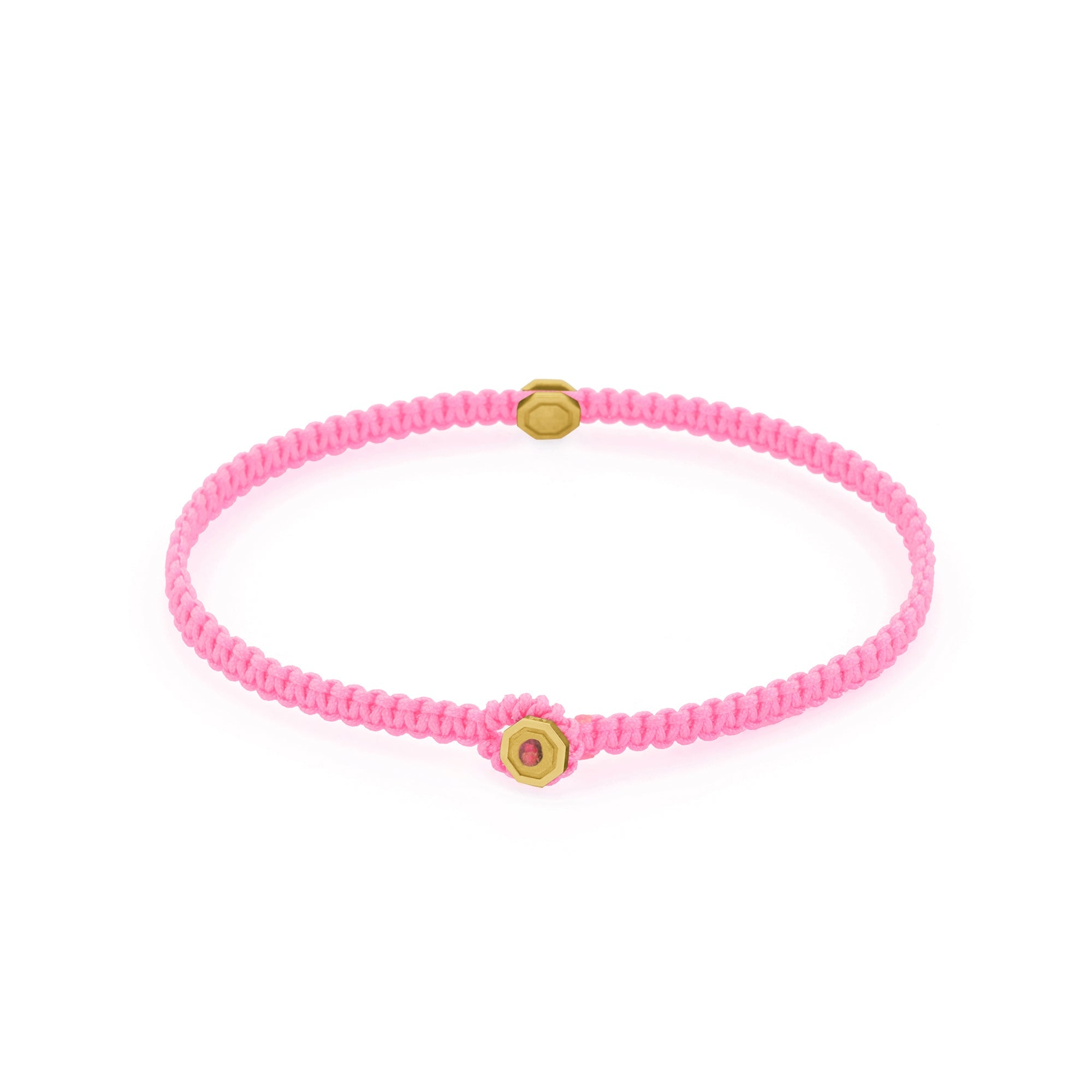 Pink Octagon Macrame Bracelet In Gold