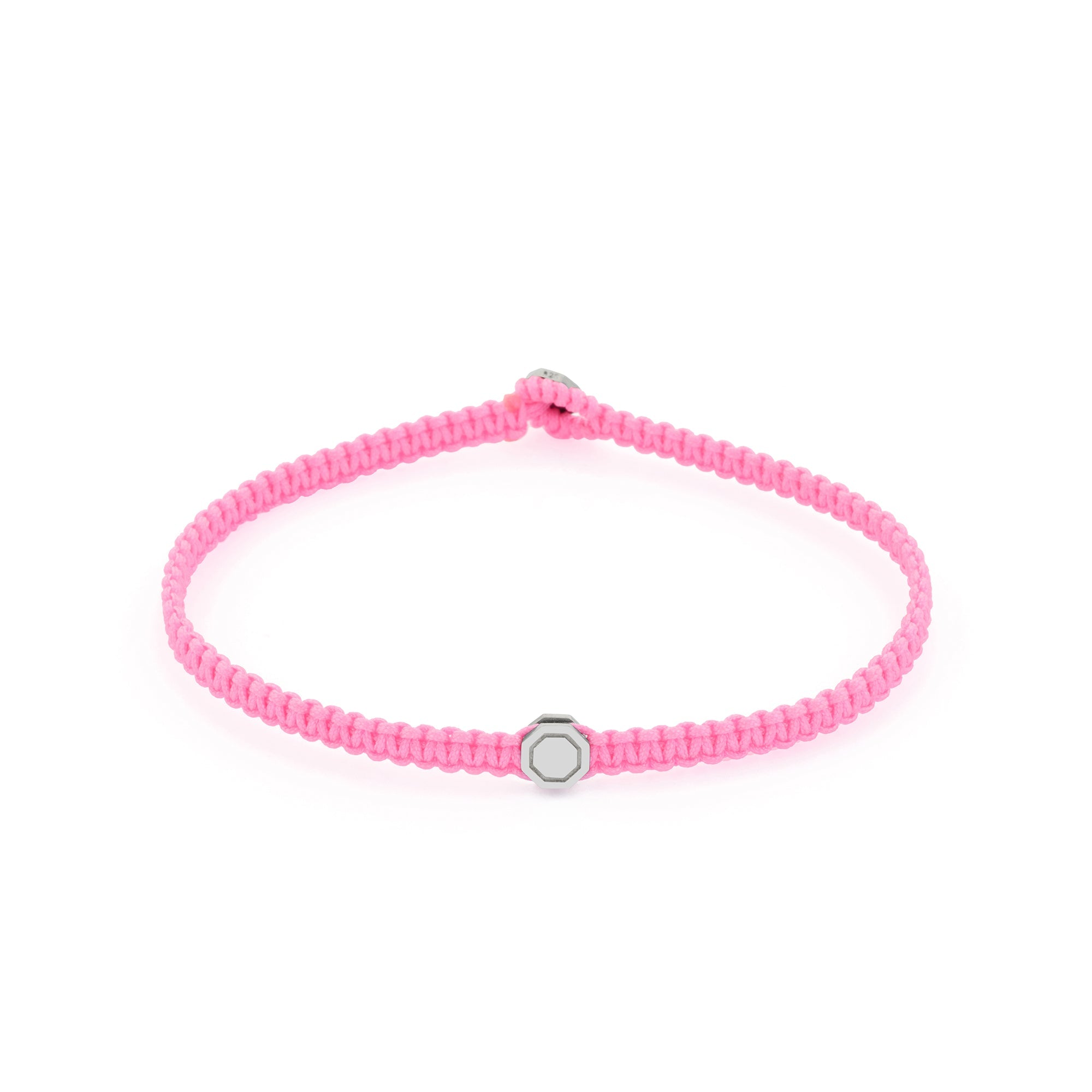 Pink Octagon Macrame Bracelet In Silver