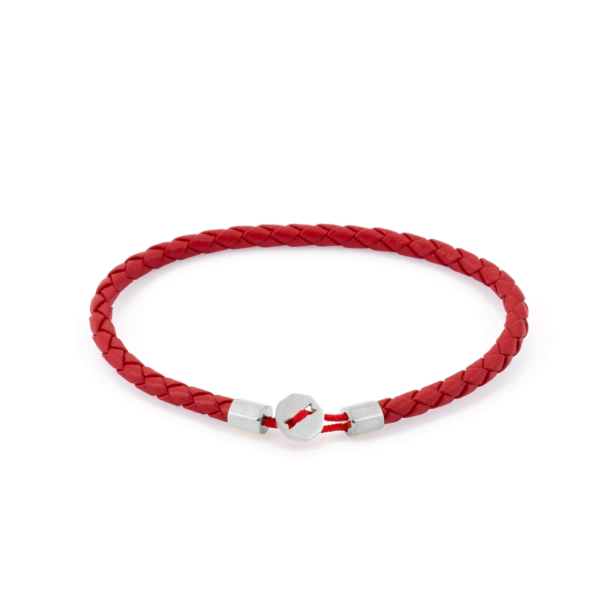 Red Leather Bracelet In Silver