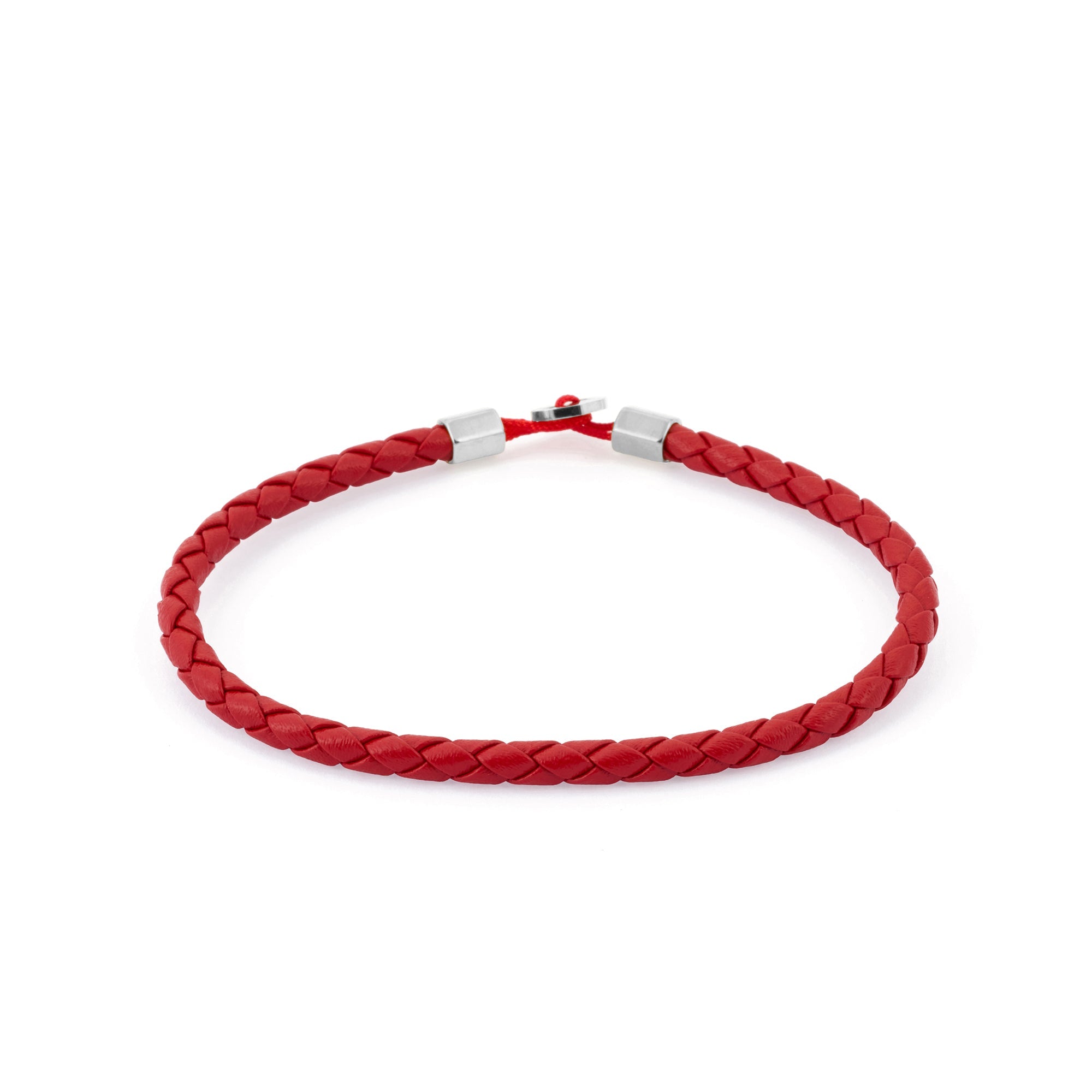 Red Leather Bracelet In Silver