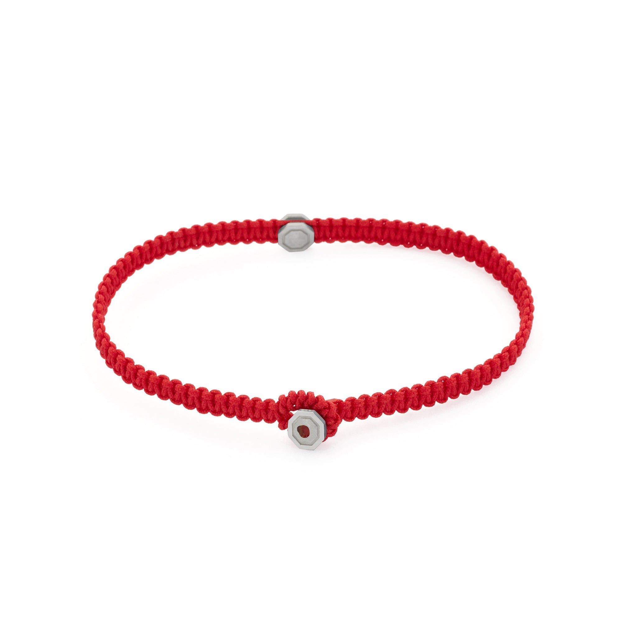 Red Octagon Macrame Bracelet In Silver