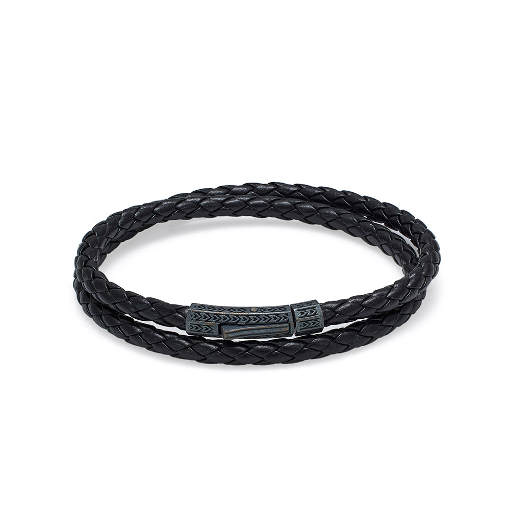 Black Double Leather Bracelet In Oxide