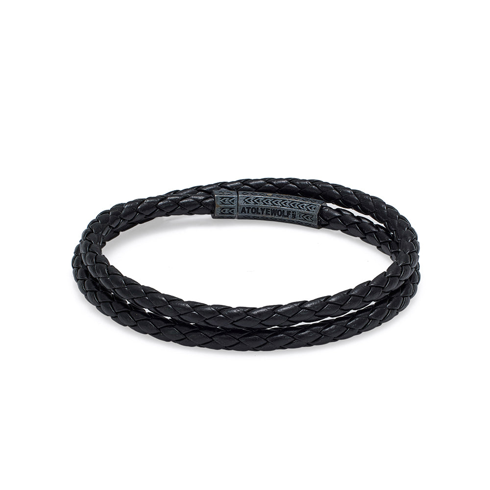 Black Double Leather Bracelet In Oxide