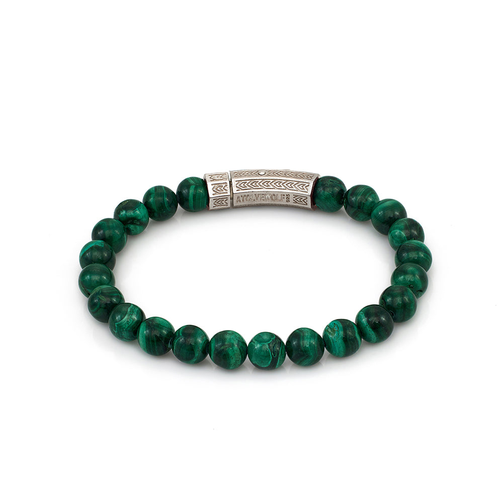 Thick Malachite Bracelet In Silver