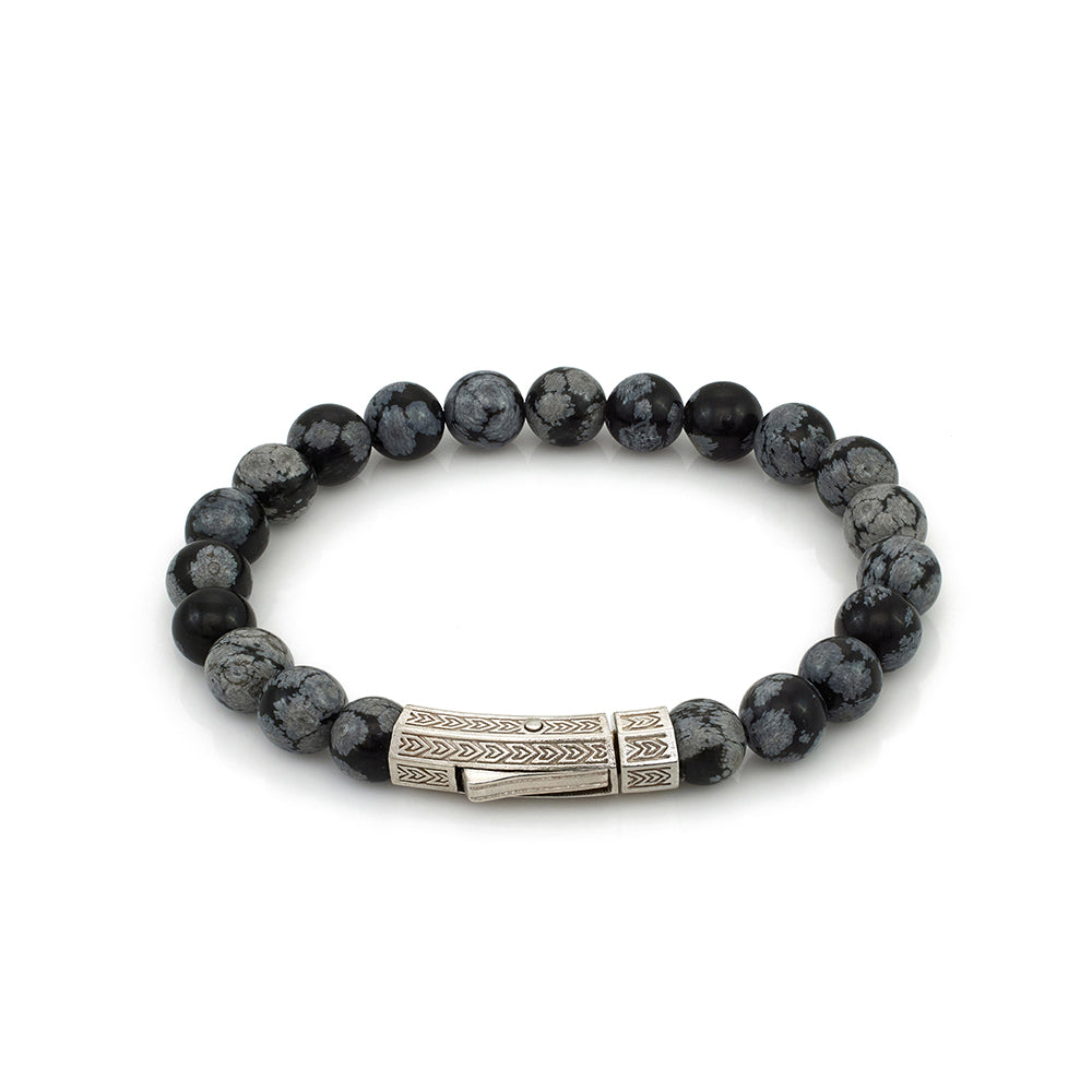 Thick Obsidian Bracelet In Silver