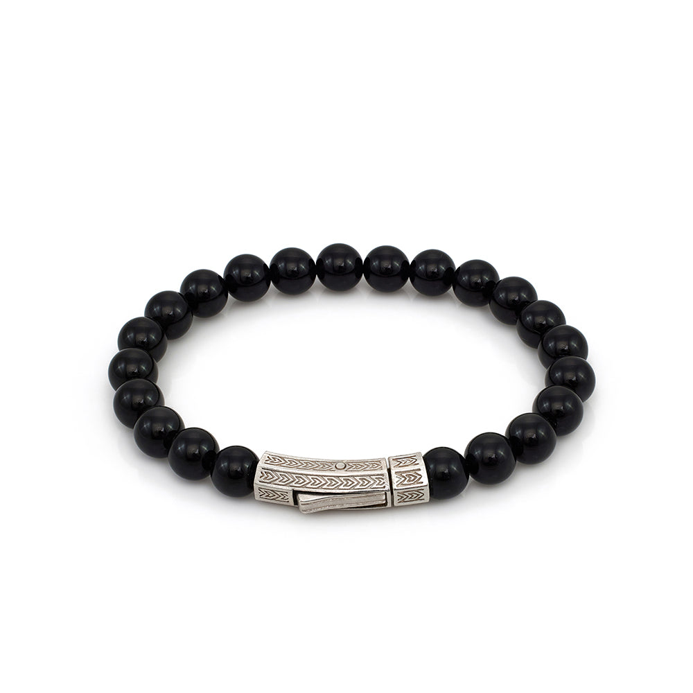 Thick Onyx Bracelet In Silver