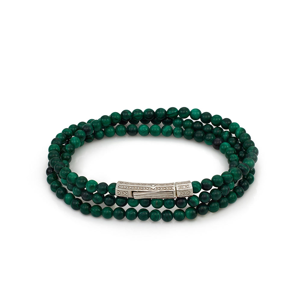 Triple Malachite Bracelet In Silver