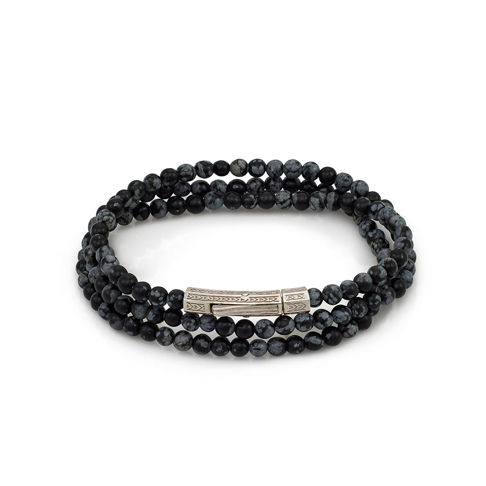 Triple Obsidian Bracelet In Silver