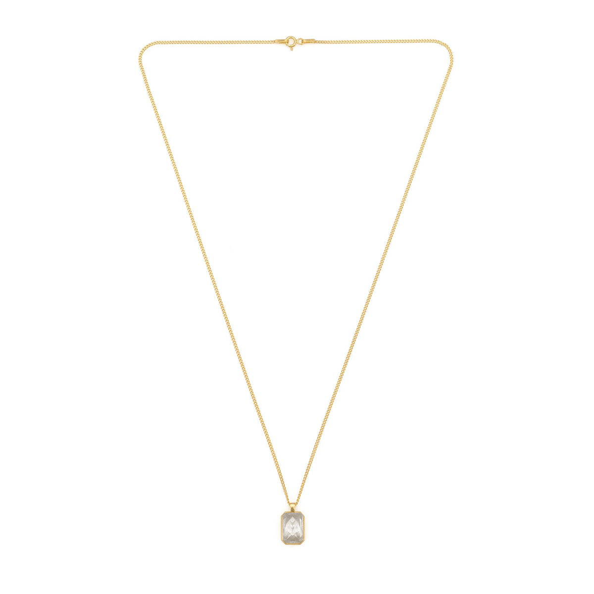 White Baguette Necklace In Gold