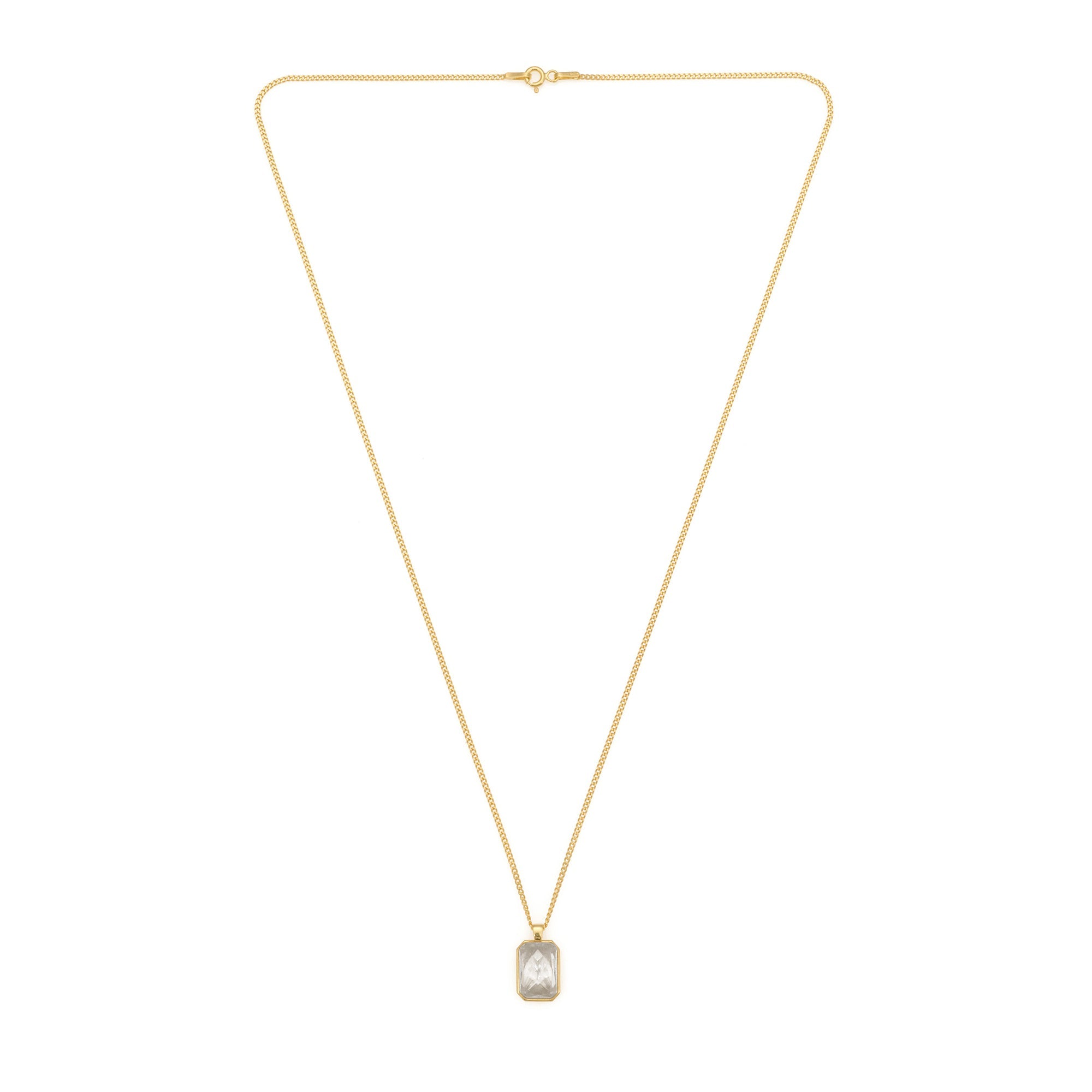 White Baguette Necklace In Gold