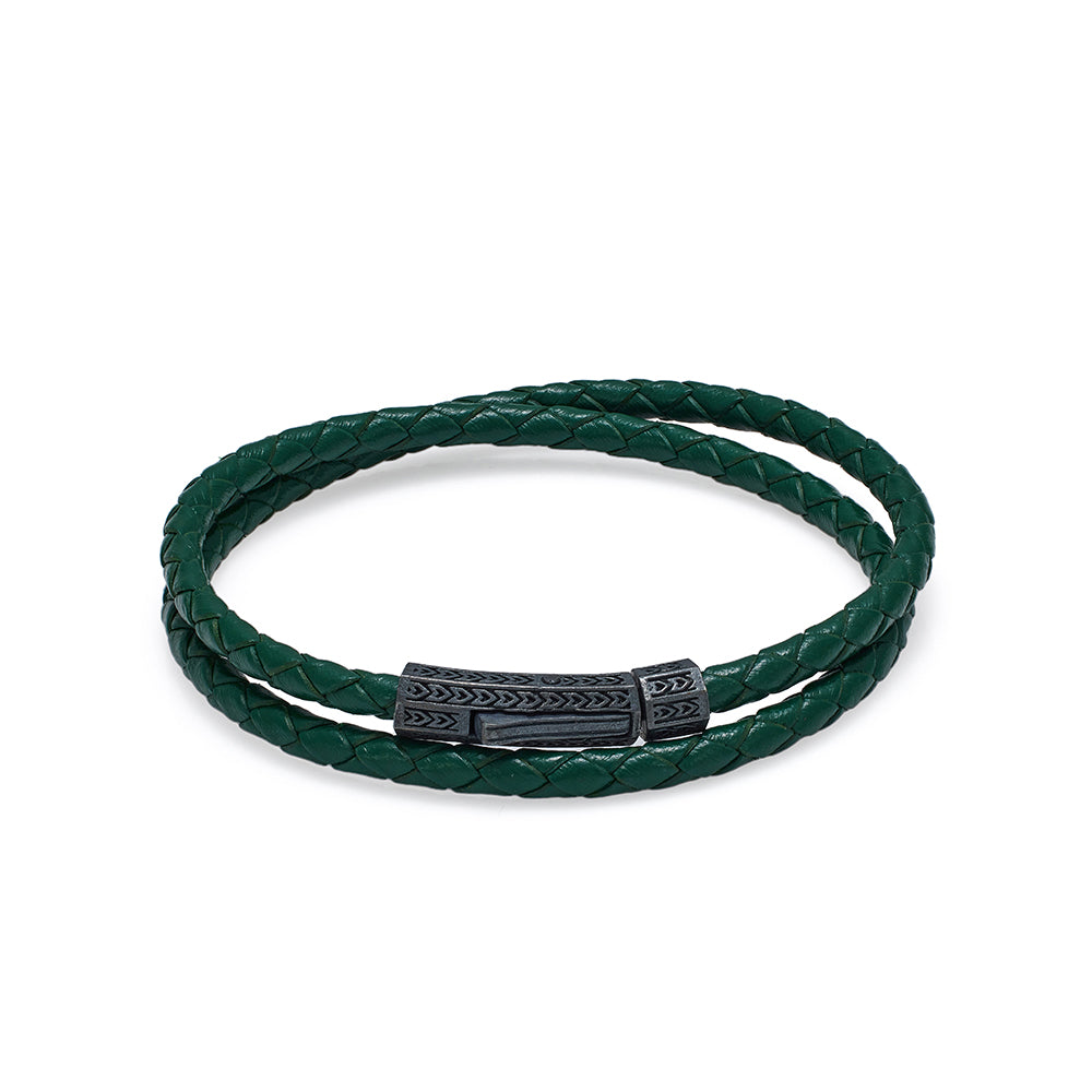 Green Double Leather Bracelet In Oxide