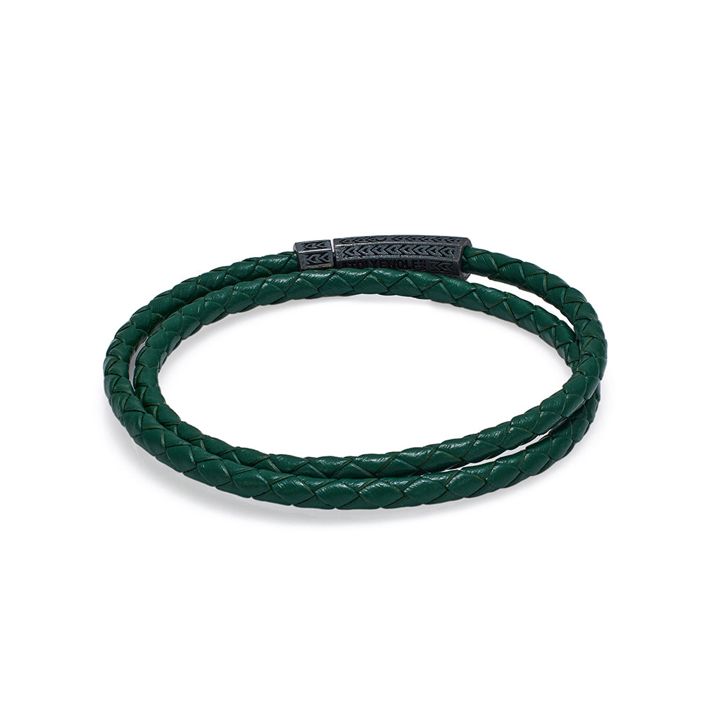 Green Double Leather Bracelet In Oxide