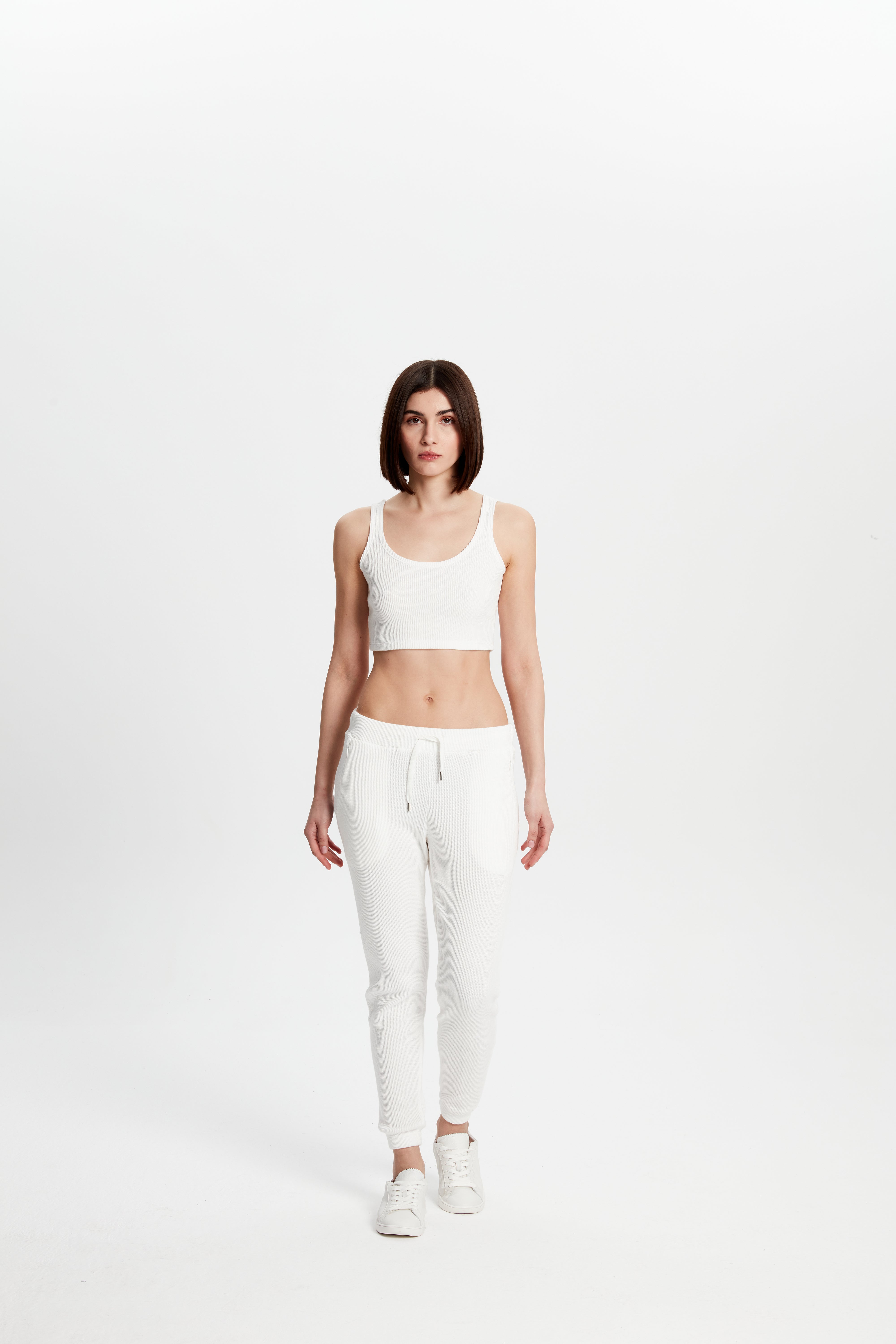 Waffle Crop Top - Beyaz