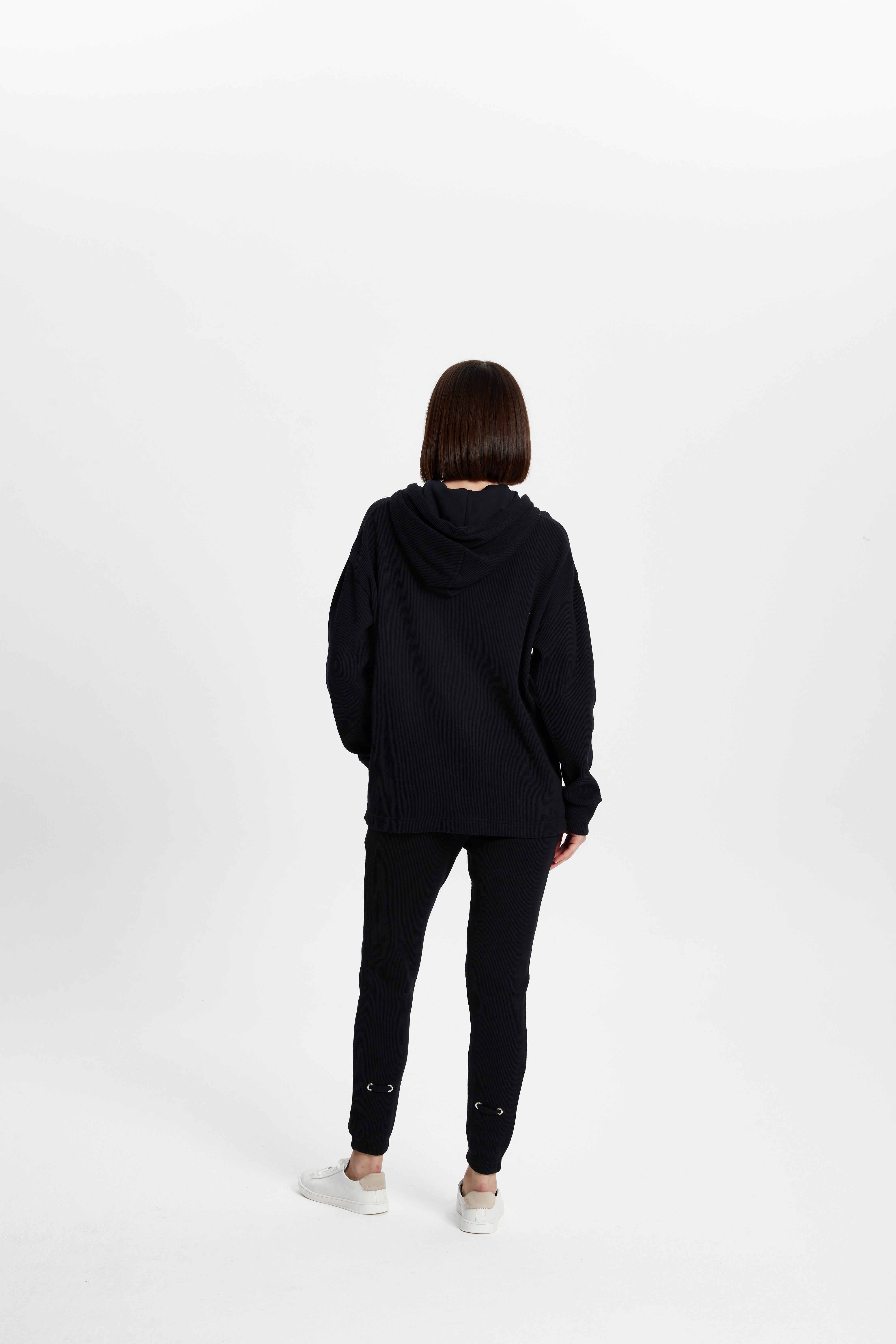 Waffle Zipper Sweatshirt - Siyah