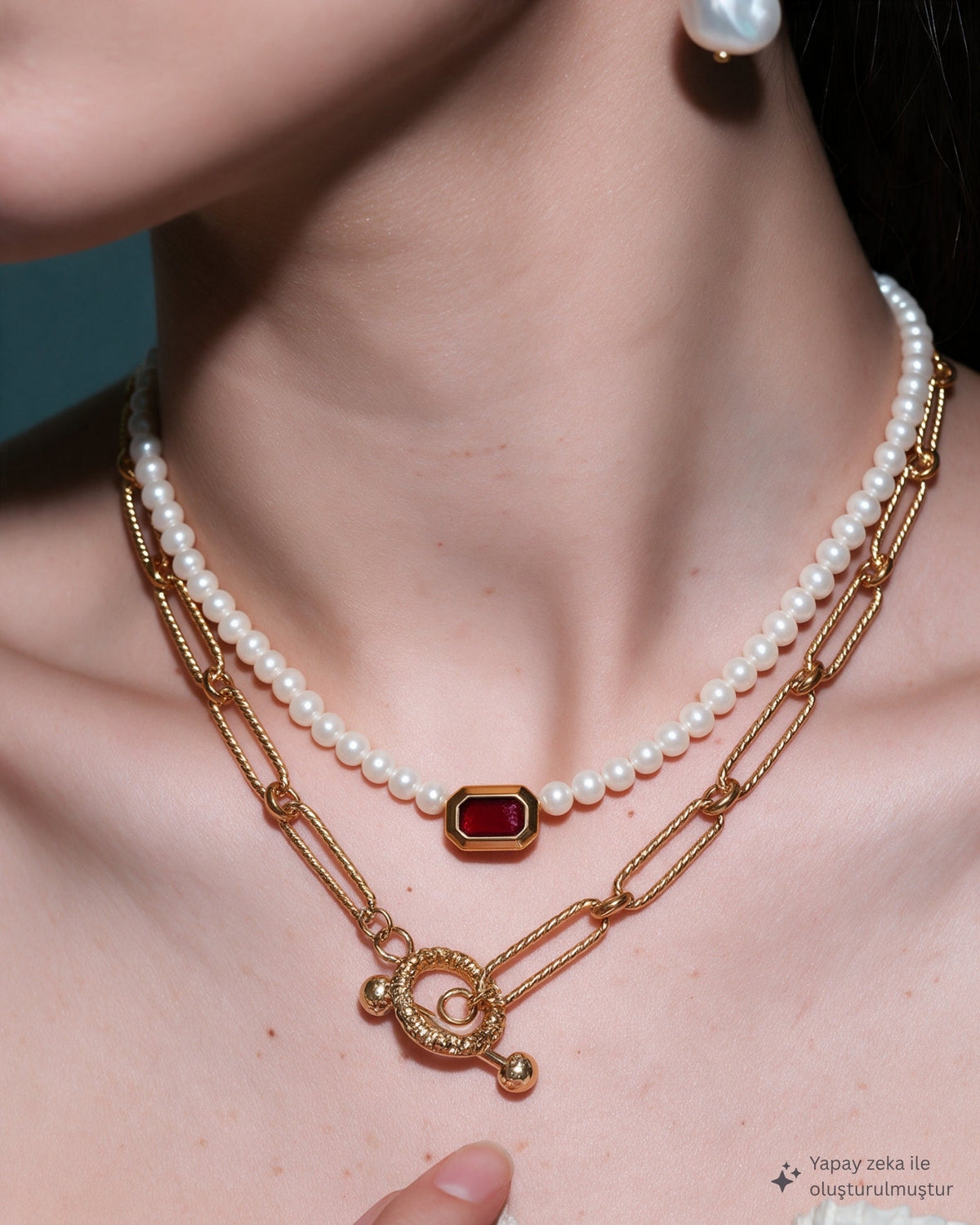 Romy Pearl Red Necklace