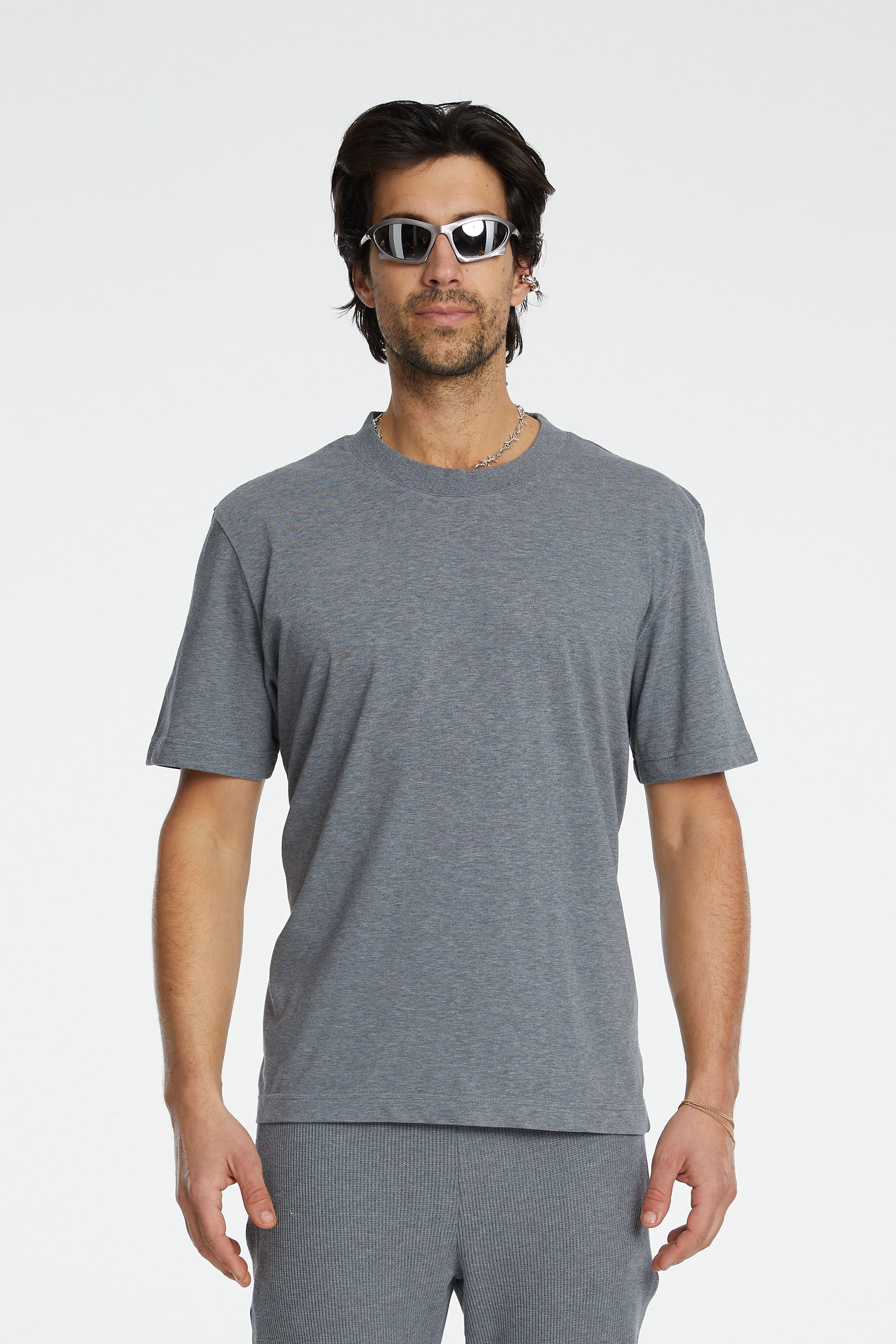 Cotton Basic T-Shirt - Gri