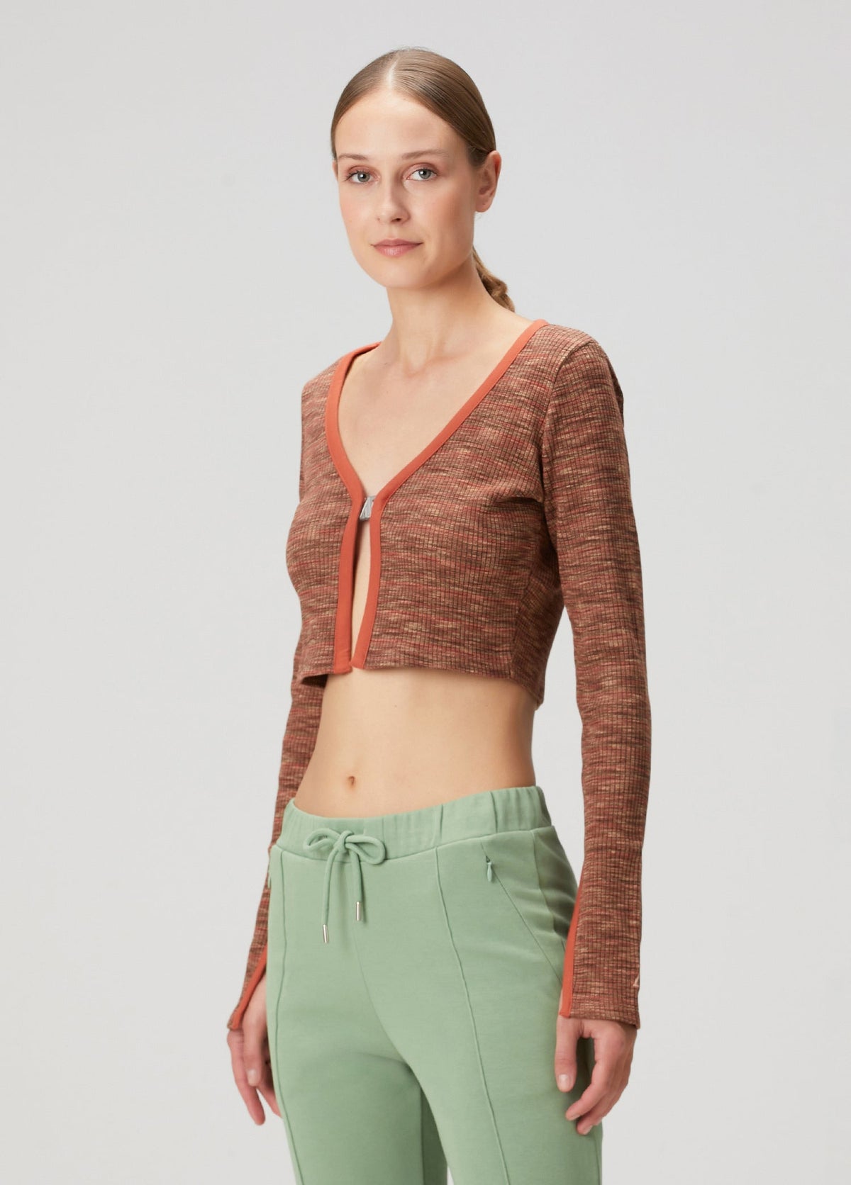 Knit Açık Crop Top - Kiremit