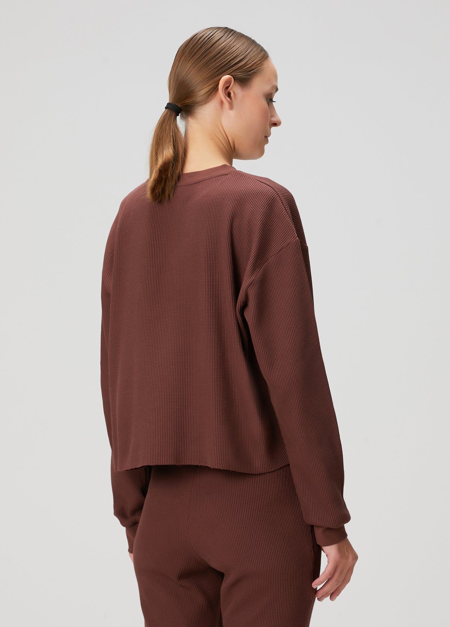 Waffle Bisiklet Yaka Sweatshirt - Kahverengi