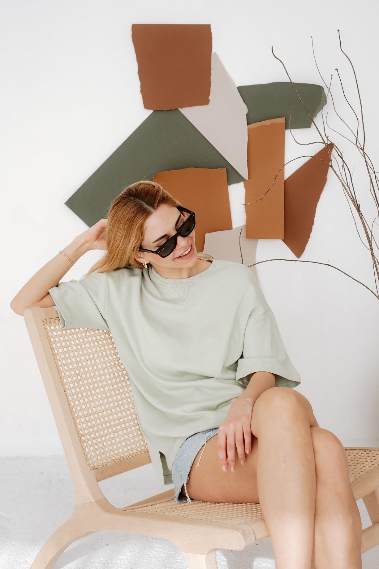 Babybek-Premium Kadın Oversize Su Yeşili T Shirt-T-Shirts-7-Milagron.com