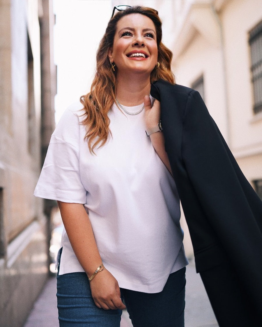 Babybek-Premium Oversize Kadın Beyaz T Shirt-T-Shirts-1-Milagron.com