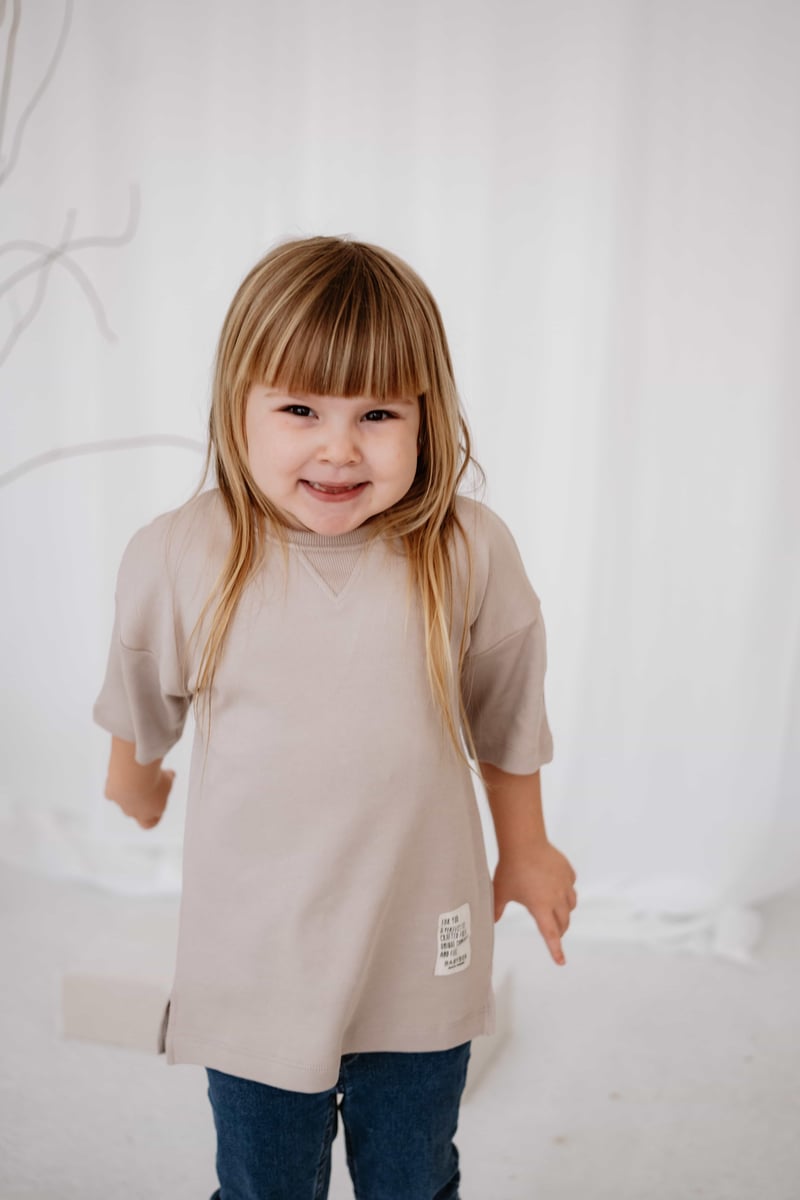 Babybek-Premium Oversize Unisex Çocuk Vizon T Shirt-T-Shirts-1-Milagron.com