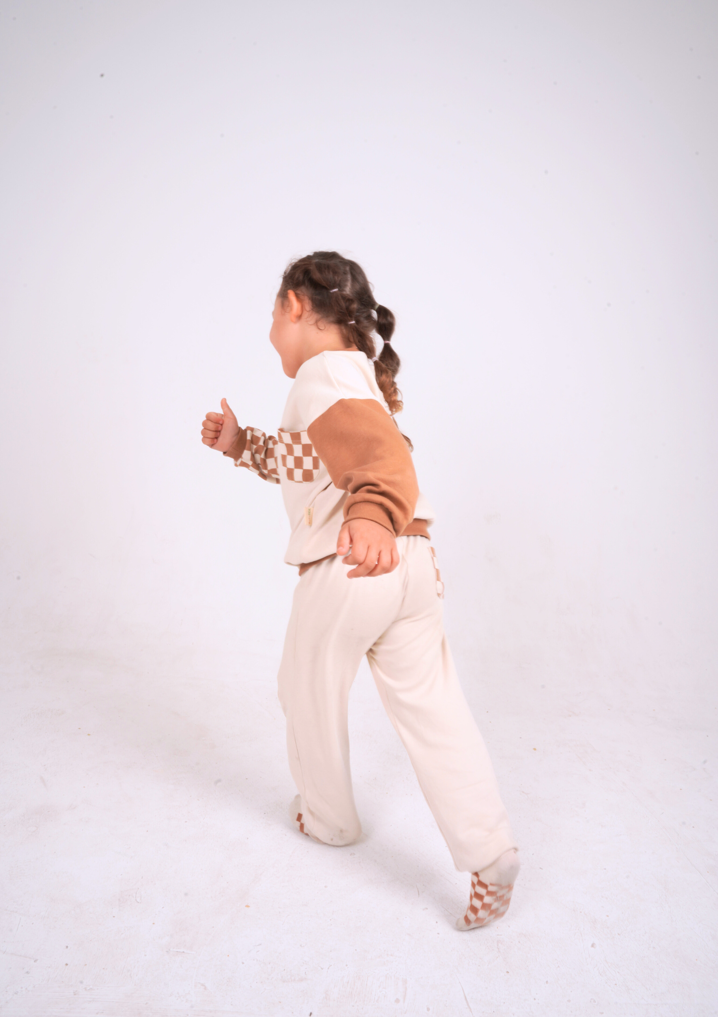 Babybek-Premium Unisex Eşofman Takımı Kahverengi Dama-Alt - Üst Takım-4-Milagron.com