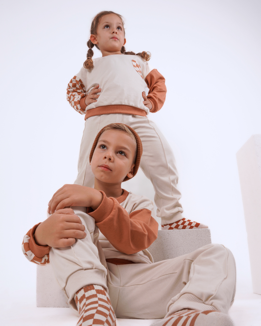 Babybek-Premium Unisex Eşofman Takımı Kiremit Dama-Alt - Üst Takım-3-Milagron.com