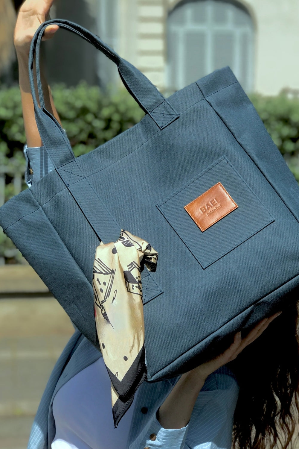 Bael İstanbul-Denim Blue Oversize Waxed Tote Bag-Omuz Çantası-3-Milagron.com