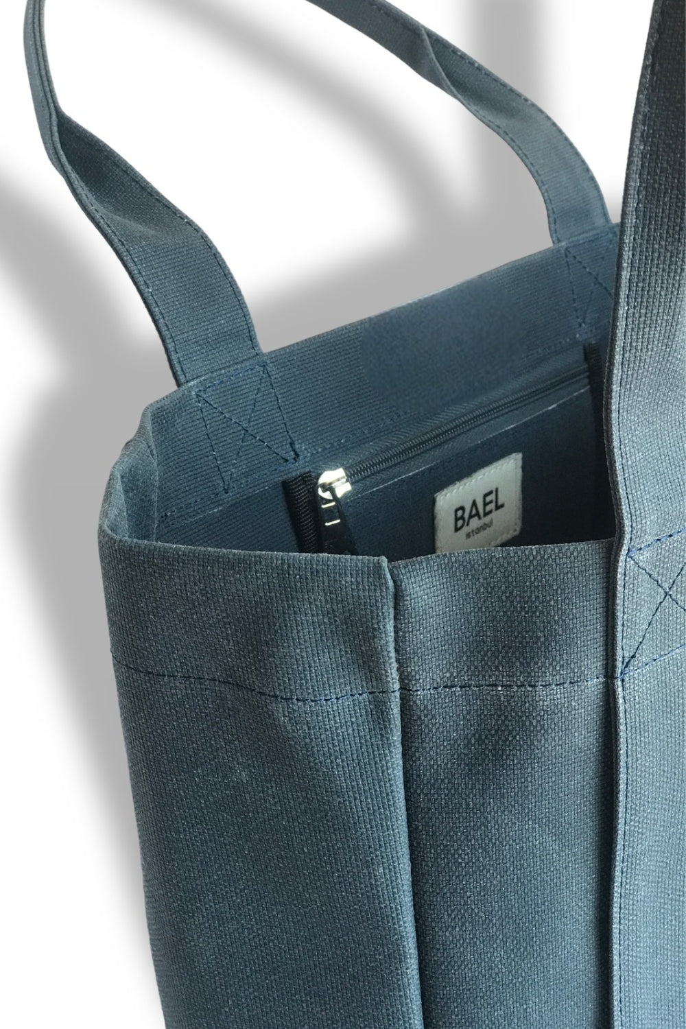 Bael İstanbul-Denim Blue Oversize Waxed Tote Bag-Omuz Çantası-5-Milagron.com