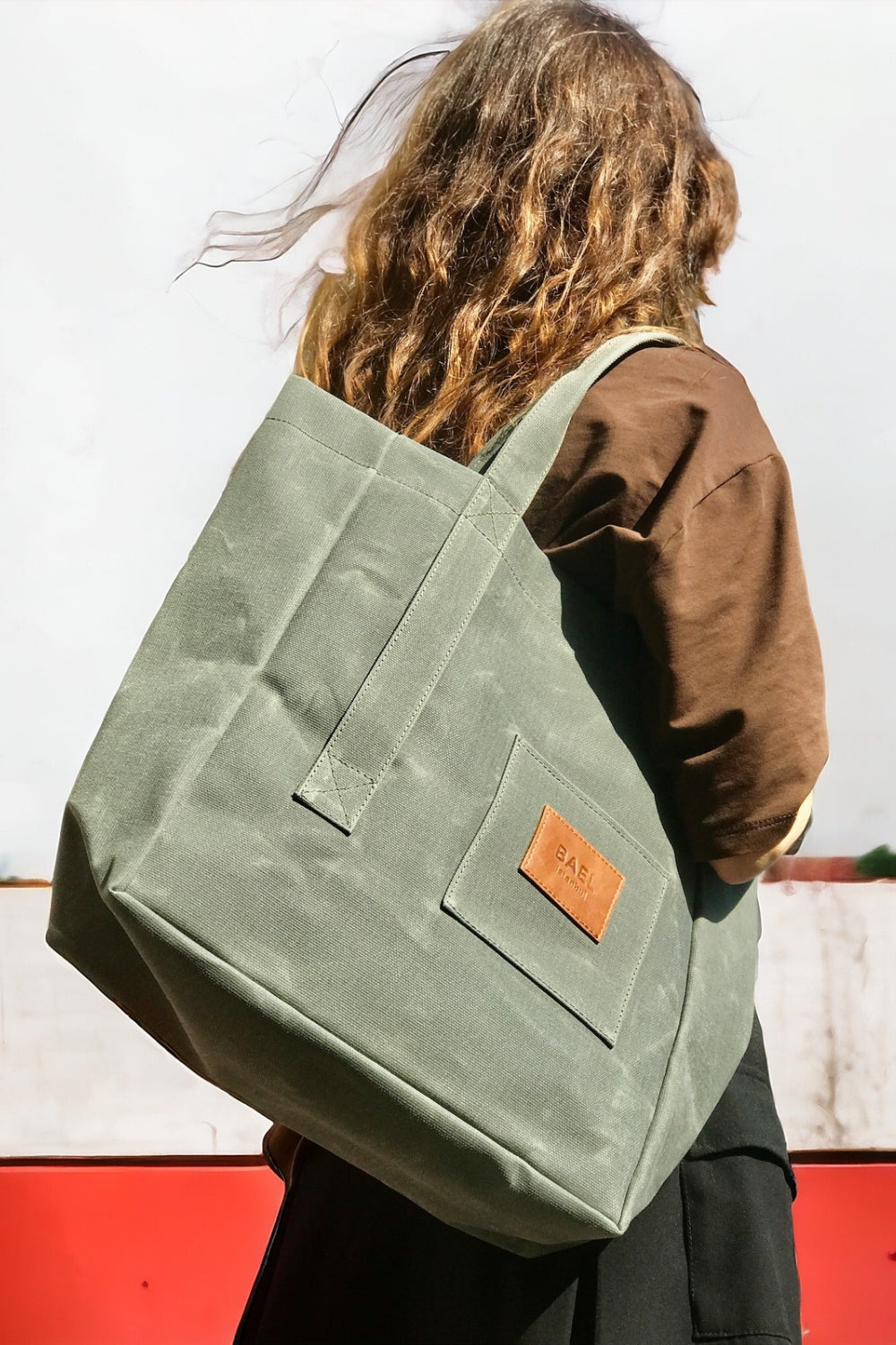 Bael İstanbul-Jungle Green Oversize Waxed Tote Bag-Omuz Çantası-3-Milagron.com