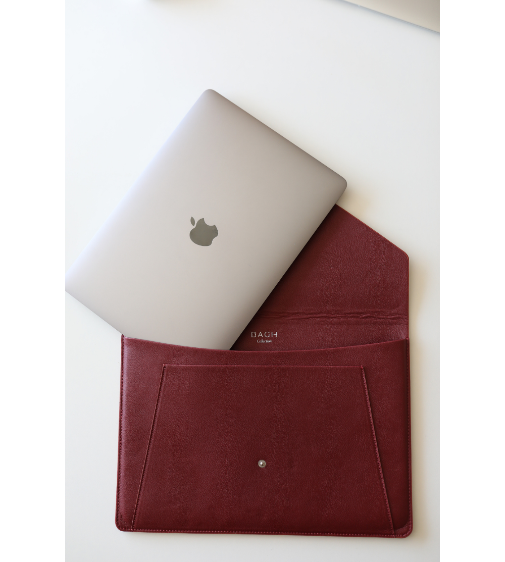 Bagh Collection-Apple Leather Maroon Laptop Sleeve-3-Milagron.com