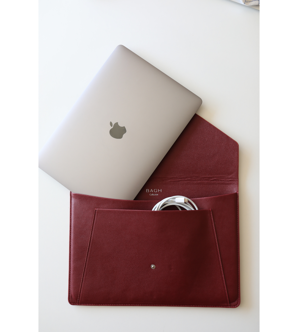 Bagh Collection-Apple Leather Maroon Laptop Sleeve-4-Milagron.com