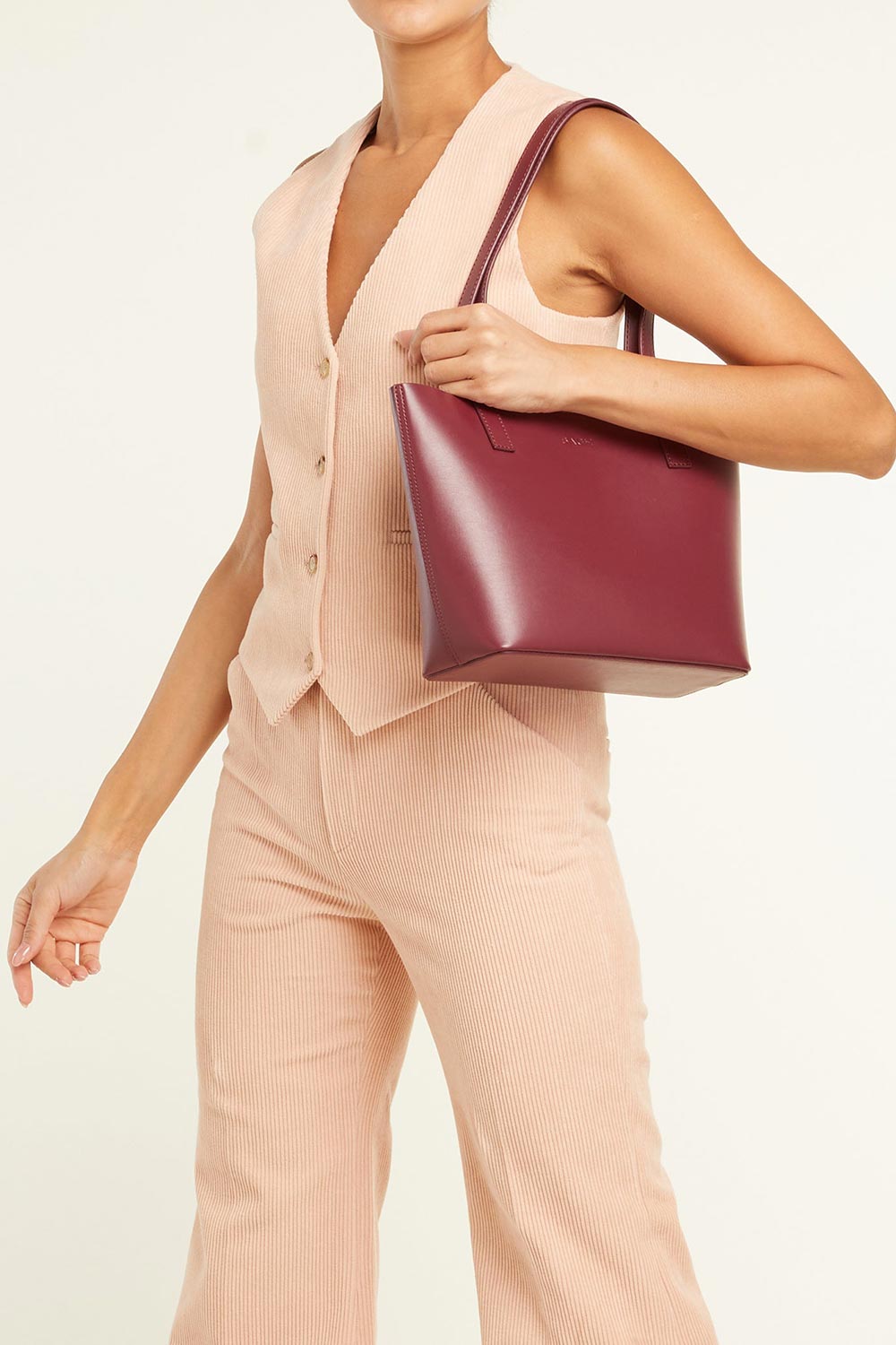 Bagh Collection-Mini Tote In Maroon-Omuz Çantası-4-Milagron.com