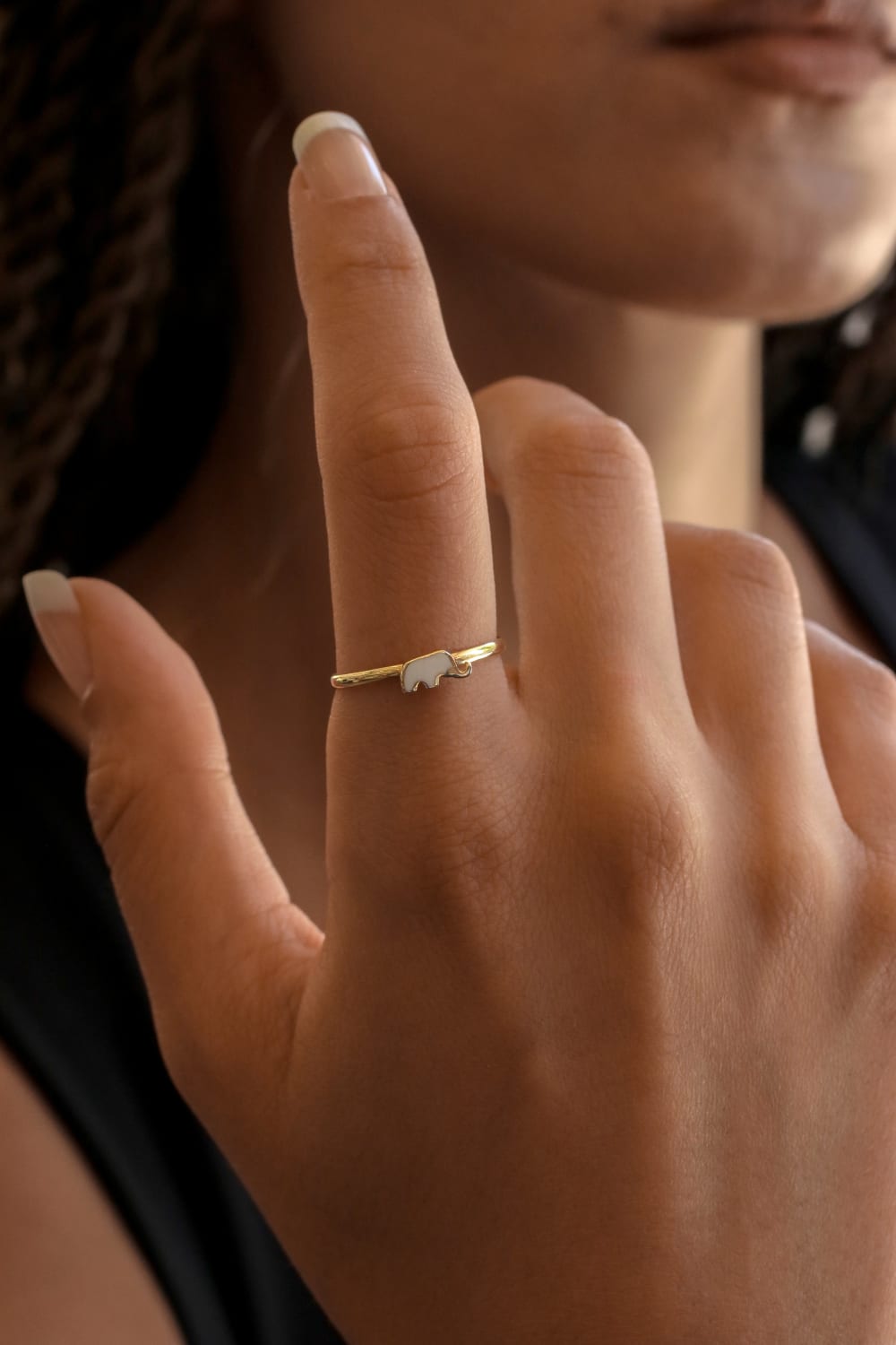 Başbuğ Mücevher-14 Ayar Altın Beyaz Mineli Minimal Fil Yüzük-Yüzük-1-Milagron.com