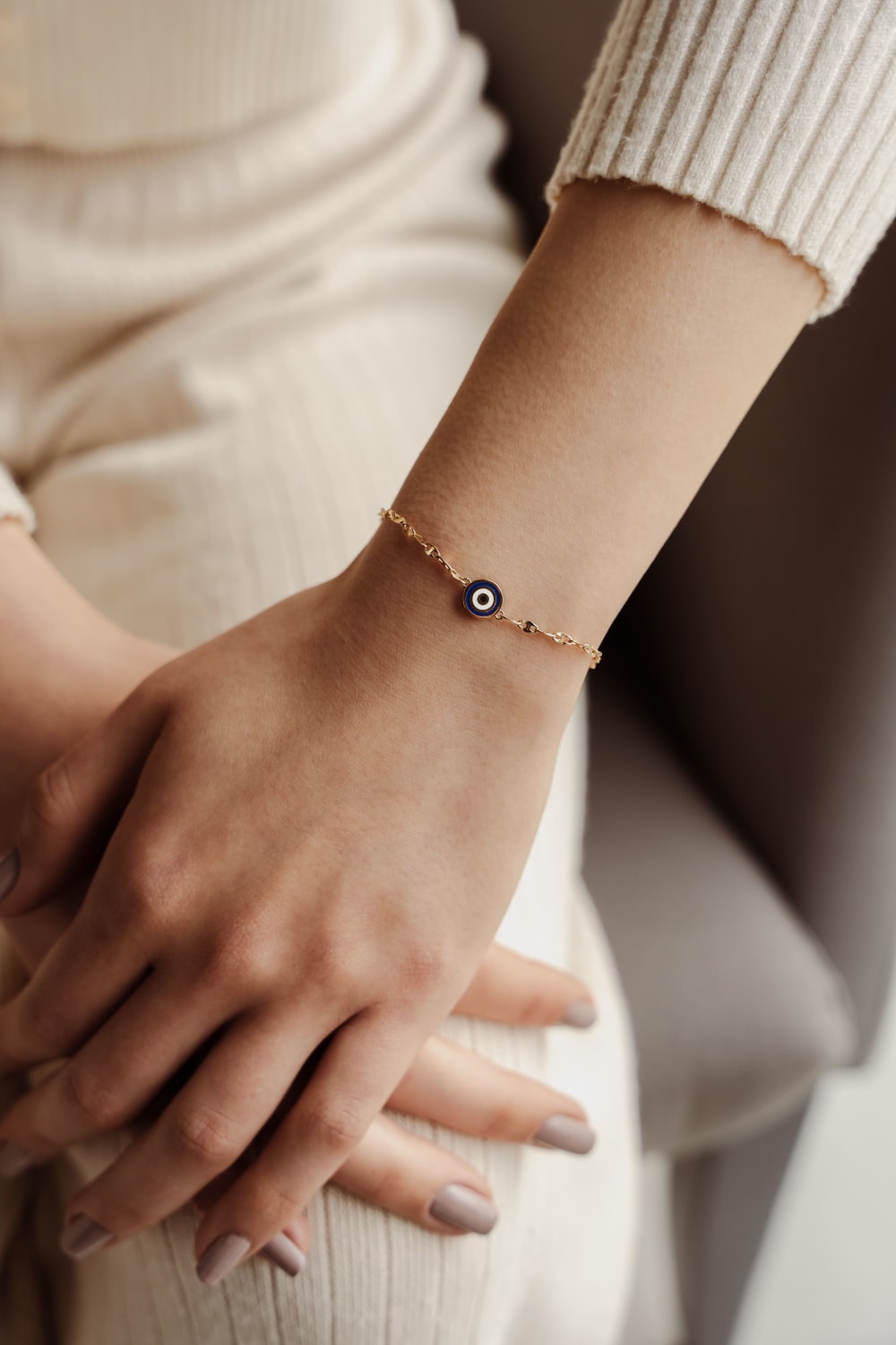 Başbuğ Mücevher-14 Ayar Altın Çift Taraflı Nazar Boncuğu Bileklik-Bileklik-1-Milagron.com