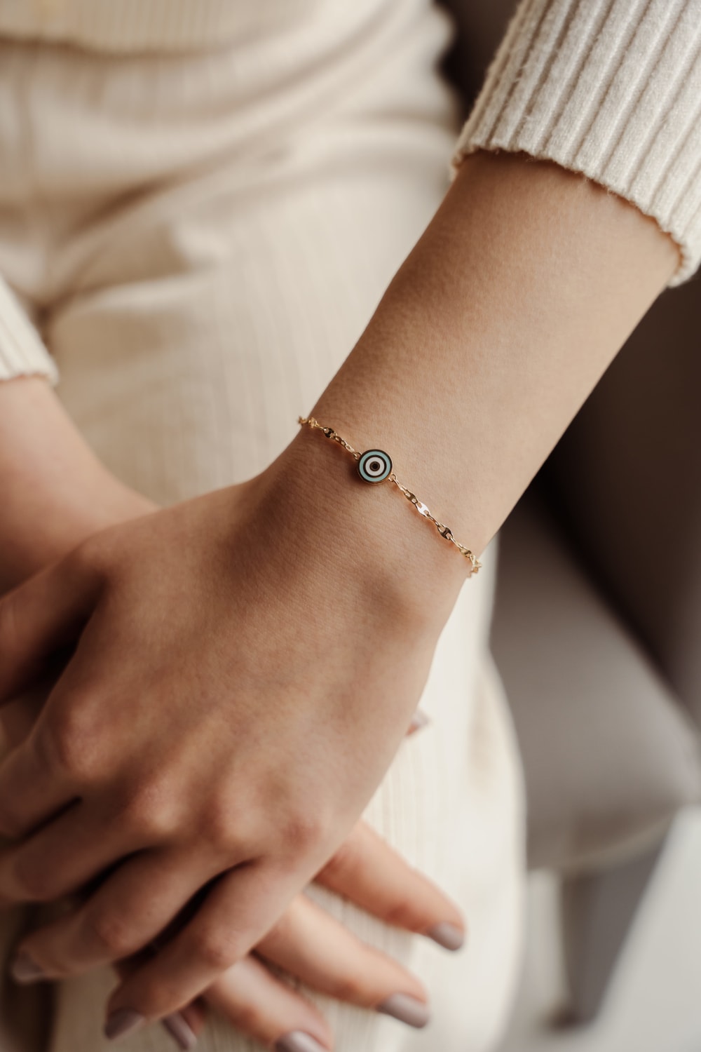 Başbuğ Mücevher-14 Ayar Altın Çift Taraflı Nazar Boncuğu Bileklik-Bileklik-3-Milagron.com