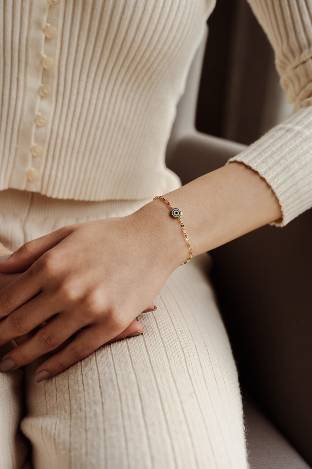 Başbuğ Mücevher-14 Ayar Altın Çift Taraflı Nazar Boncuğu Bileklik-Bileklik-5-Milagron.com