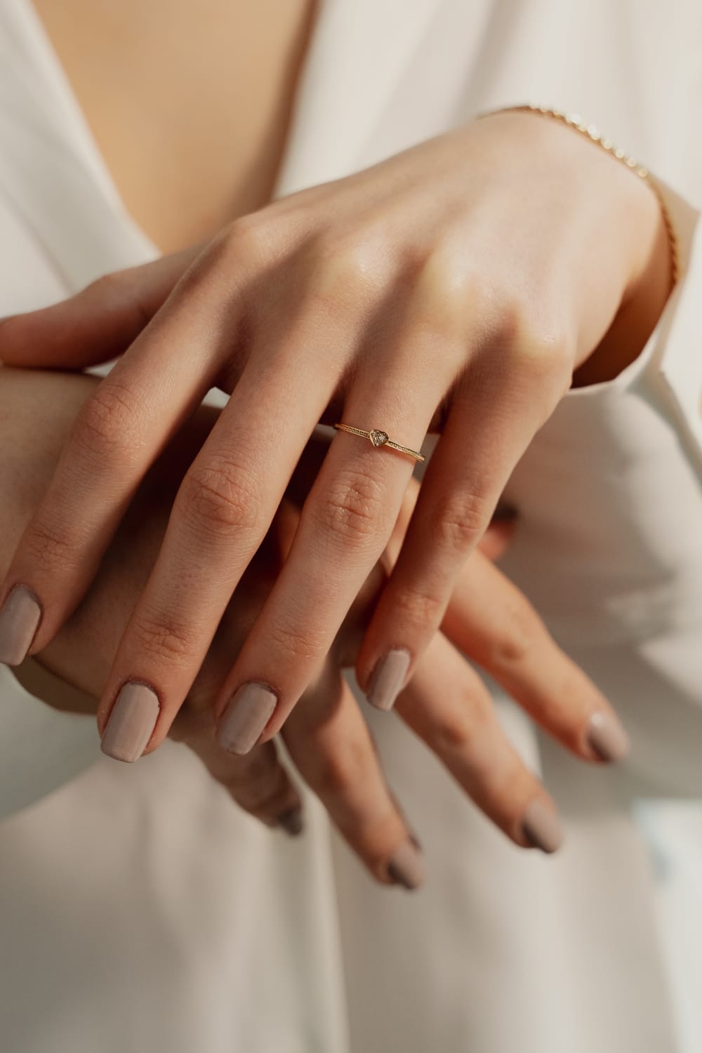 Başbuğ Mücevher-14 Ayar Altın Taşlı Minimal Kalp Yüzük-Yüzük-2-Milagron.com