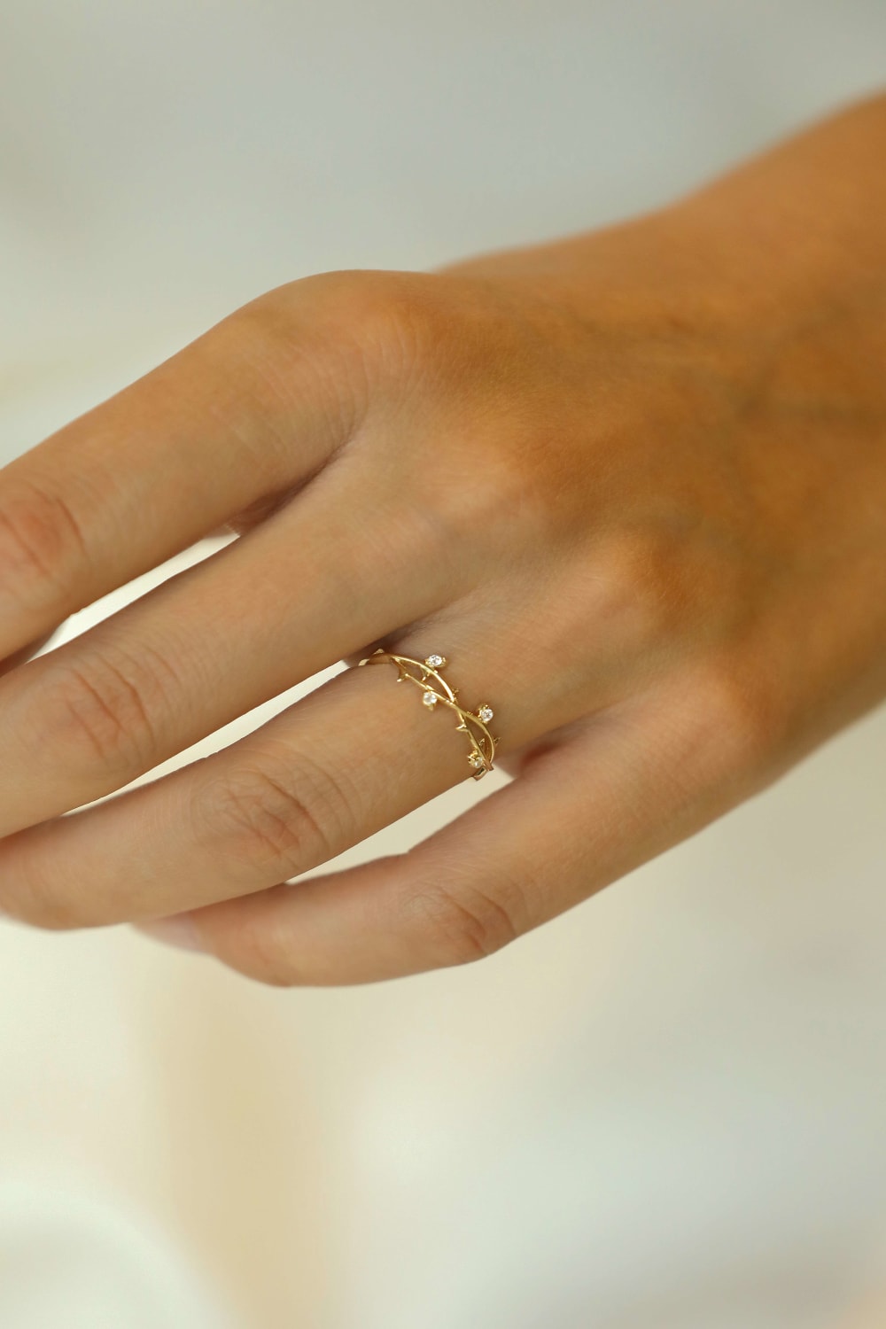 Başbuğ Mücevher-14 Ayar Altın Taşlı Sarmaşık Yüzük-Yüzük-2-Milagron.com